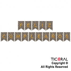 BANDERIN ANIMAL PRINT FELIZ CUMPLEA�OS CON STAMPING ORO